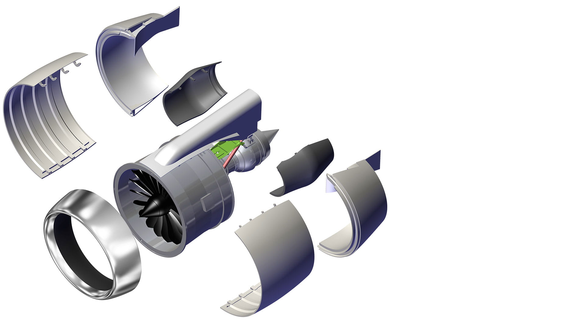 Exploded view of an aircraft engine nacelle